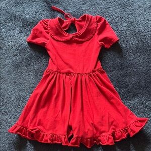 Red Short Sleeve Dress with Ruffle Hem